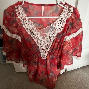 Floral and Crochet Free People Top